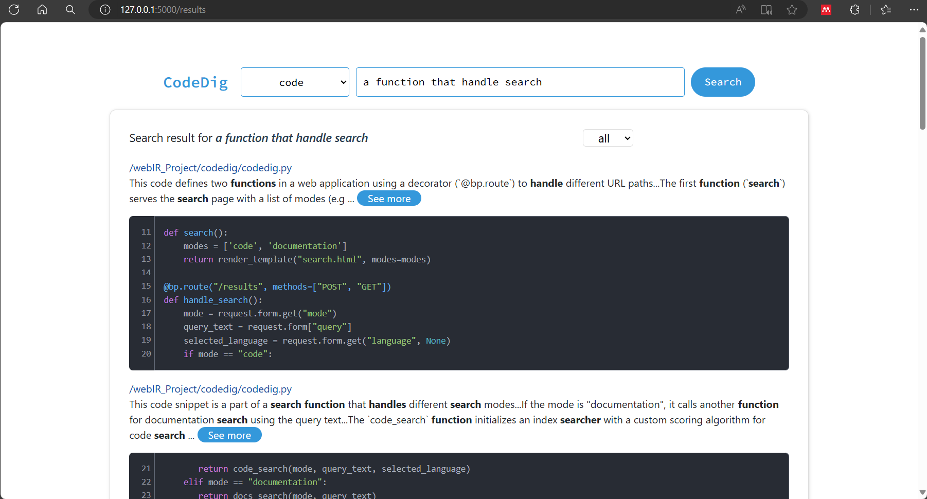 CodeDig - Semantic Code Search Engine